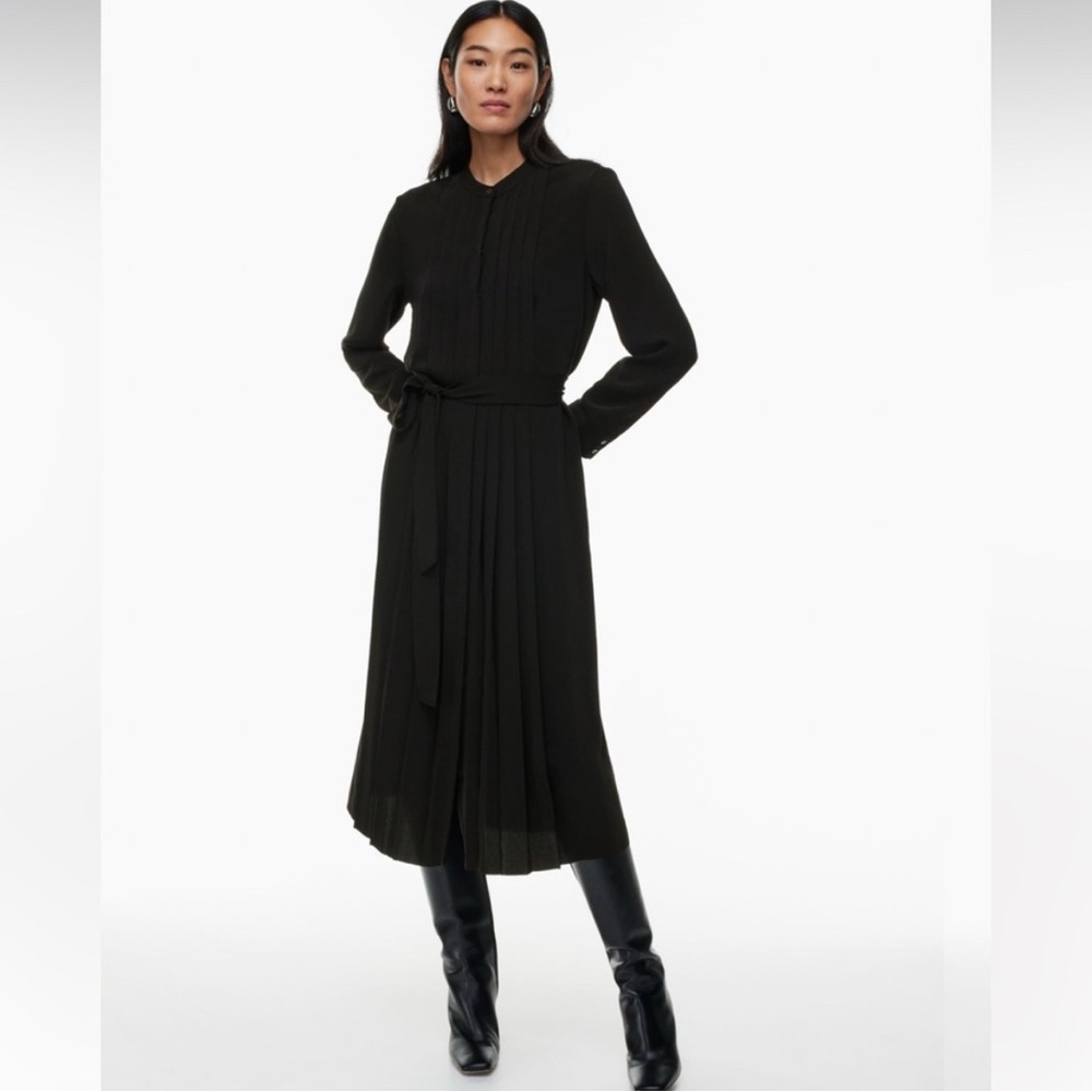 Aritzia Babaton Lore Dress Black Pleated Midi Dress